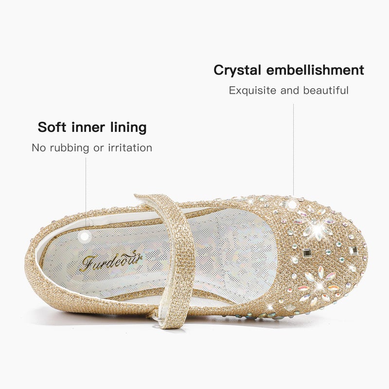 Furdeour Girls Flats Shoes Wedding Flower Girl Gold Princess Dress up Size 12 Pageant Party Prom Formal(19Gold 12) - Image 5